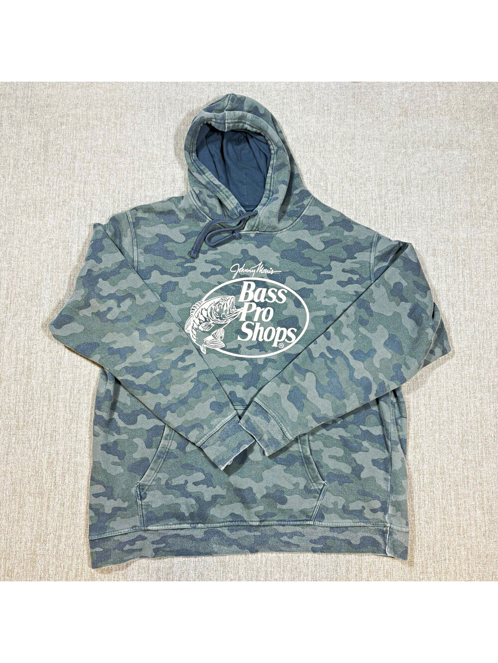 Bass Pro Shops Johnny Morris Mens XL Gray Camo Fleece Pullover Hoodie